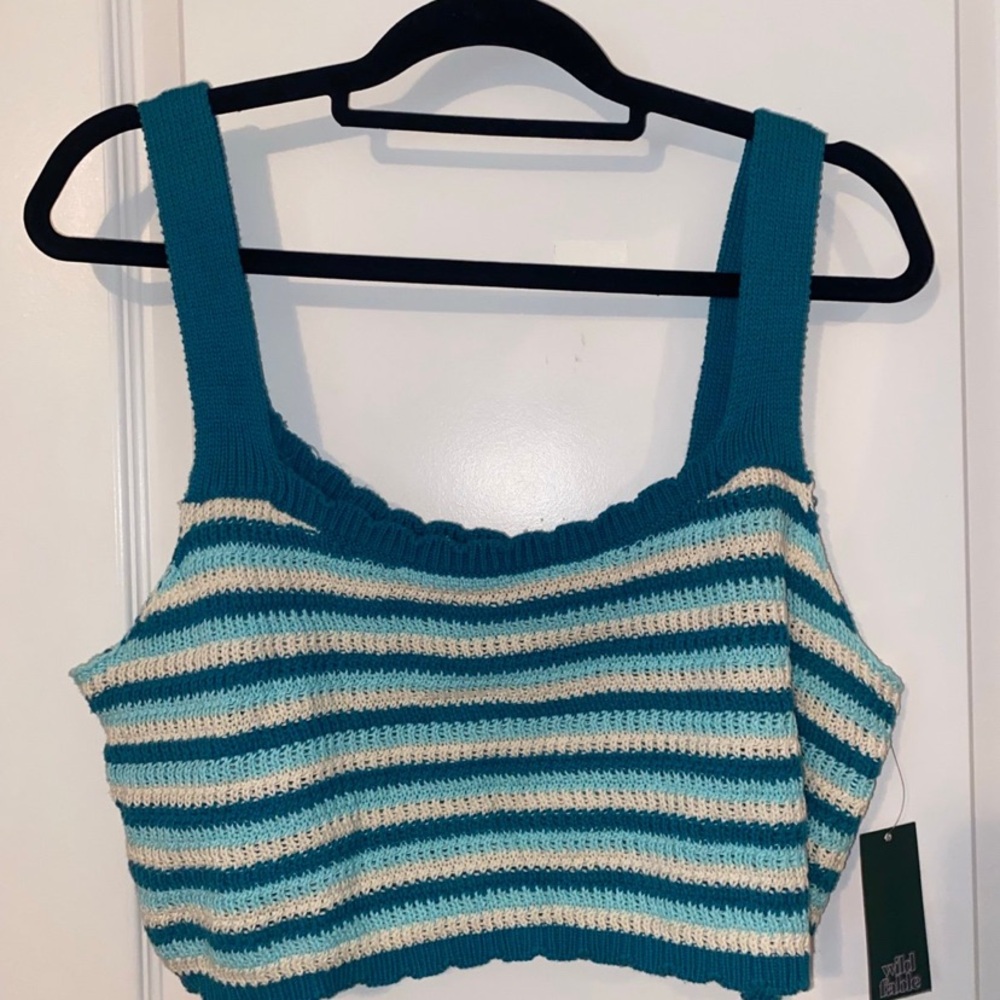 Wild Fable Teal and White Knit Top